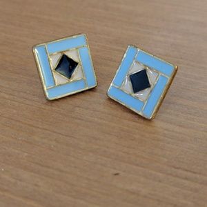 Square Geometric Pattern Enamel Stud Earrings